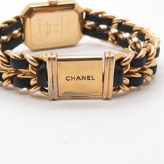 Vintage CHANEL H0001 Black Dial Plated Gold/leather Quartz Watch