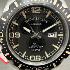 Tommy Bahama Dive Watch Men 44mm Black Dial Steel Date Round TBRLX1002 New Batt