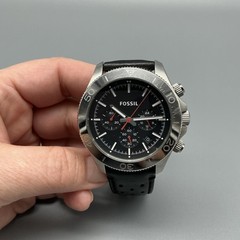 Fossil CH2859 Mens Watch 44mm Black Dial Chronograph Leather Date New Battery