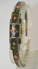 LAZARUS”FOND ACIER INOXYDABLE” Swiss Enamel Bracelet Womens watch RARE”