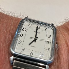 Timex LA Cell Quartz Analog Date Square Watch White Dial Arabic Silver 25mm