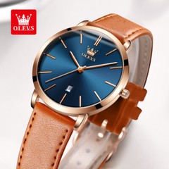 OLEVS Watch 30m Waterproof Ultrathin Quartz Wristwatch Leather Band Men Women