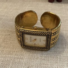 Joan Rivers Classics Quartz Gold Tone Cuff Bracelet Watch Rectangle White Dial