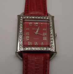 Genevex Watch Women Silver Tone Pave Bezel Pink Leather Band New Battery