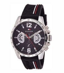 Tommy Hilfiger 1791473 Men’s Quartz Silicone Strap Black Dial Watch, 46mm