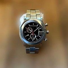 GUCCI 101M Men’s Chronograph Watch Black Dial Steel Case Used