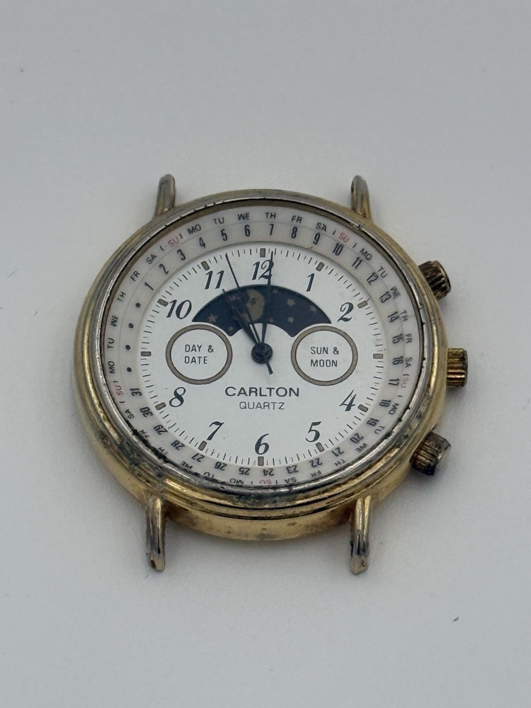 Vintage Carlton Lunar Perpetual Calendar Moon Phase Watch – Untested