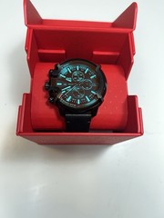 Diesel Men’s Chronograph Griffed Black Leather Strap Watch 46mm DZ4519