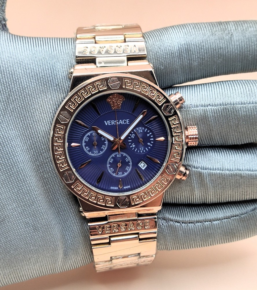 Amazing Versace Chronograph Blue Dial Analog Refurbished Men’s Wrist Watch