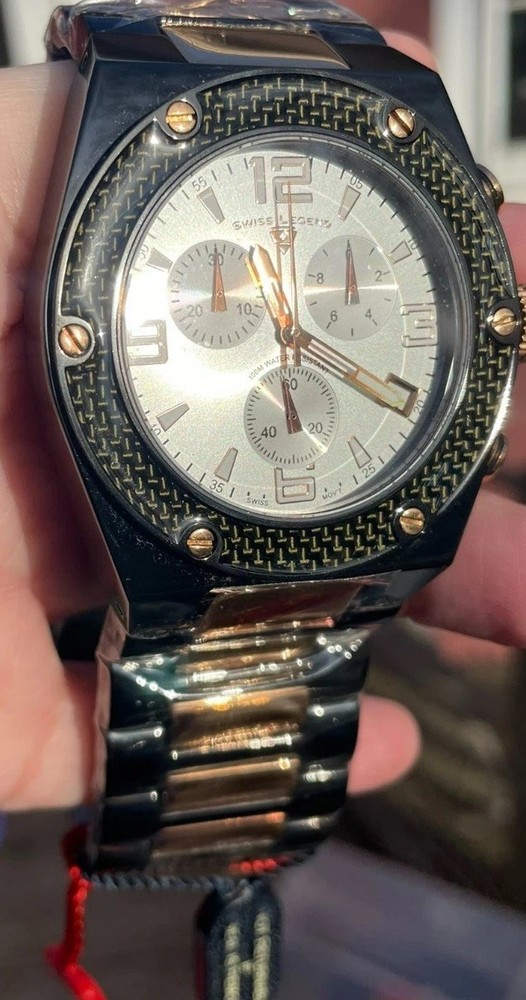 Swiss Legend Throttle Chronograph Black/Rose Gold Watch SL-40025-RB-22 NOS FULL