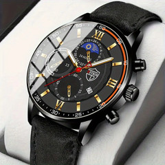 Men’s Classic Analog Quartz Watch with PU Leather Strap – Perfect Gift for Him