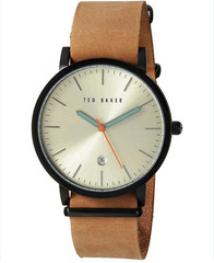 Ted Baker Mens Graham 10026443 Quartz Watch Brown Strap Turquoise & Orange Hands