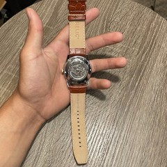 Relic Automatic Skeleton Dial Watch 42mm 50m Silver Dial Brown Leather Strap