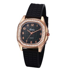 Women Girls Rhinestone Square Dial Jelly Silicone Band Quartz Analog Wrist Watch