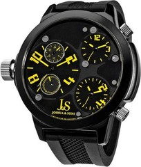 Joshua & Sons JS-40-YL Swiss Quartz Triple Time Zone Silicone Strap Mens Watch