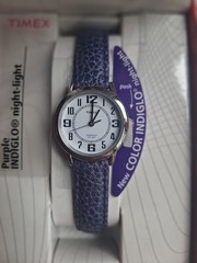 Timex Indiglo Women’s Vintage Watch 22mm Silver Tone – New Purple Indiglo Dial
