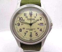TELVA Mens Quartz Watch 35mm SPORTS CREPHA TB-2072 Military Style Japan 12/24hr