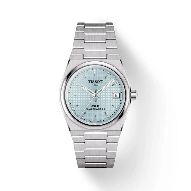 NEW TISSOT PRX T1372071135100 AUTO 35MM ICE BLUE BRACELET T137.207.11.351.00
