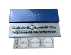 Vintage Avon Timeless Beauty Tiger’s Eye & Onyx Bracelet Watch Set New