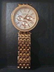 Caravelle New York Women’s Watch Crystals Bezel Mother Pearl Dial Gold Tone