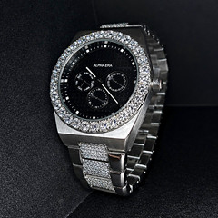 GLD Alpha Era Quartz Watch Black Dial Silver Bracelet Iced Bezel w/ Box