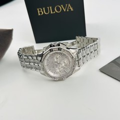 Bulova Octava Crystal 96C134 Silver Stainless Steel Quartz Men Watch New 41.5mm