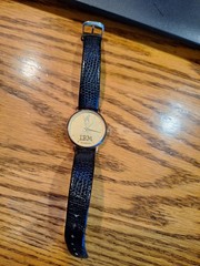 Hana Time 1992 Olympics IBM Watch Gold Case Black Leather Band
