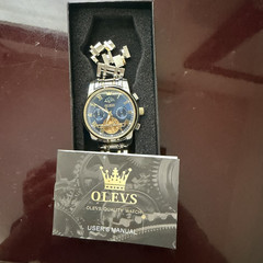 OLEVS Men’s Automatic Open Heart Wristwatch Blue Dial Two-Tone Steel Box Manual