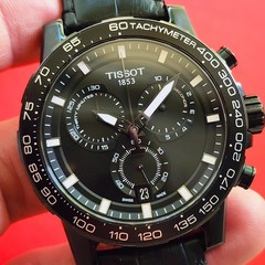 Tissot Supersport Chronograph Watch Black Dial & Case T125617 Leather Band Mens