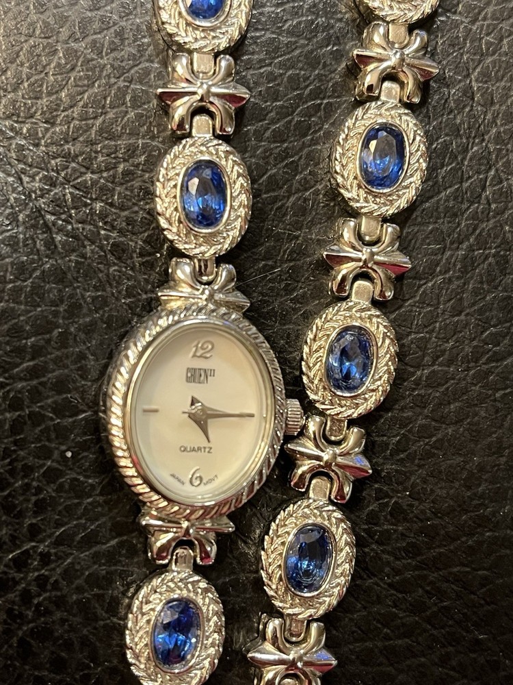 Gruen II Women GRT170 Dress Blue Stone Silver Tone Quartz 16mm Watch 7 1/2″