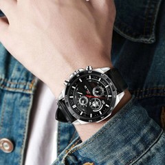 Top Men Watch Sports Style 46mm Large Leather Racing Style Casual Fashion