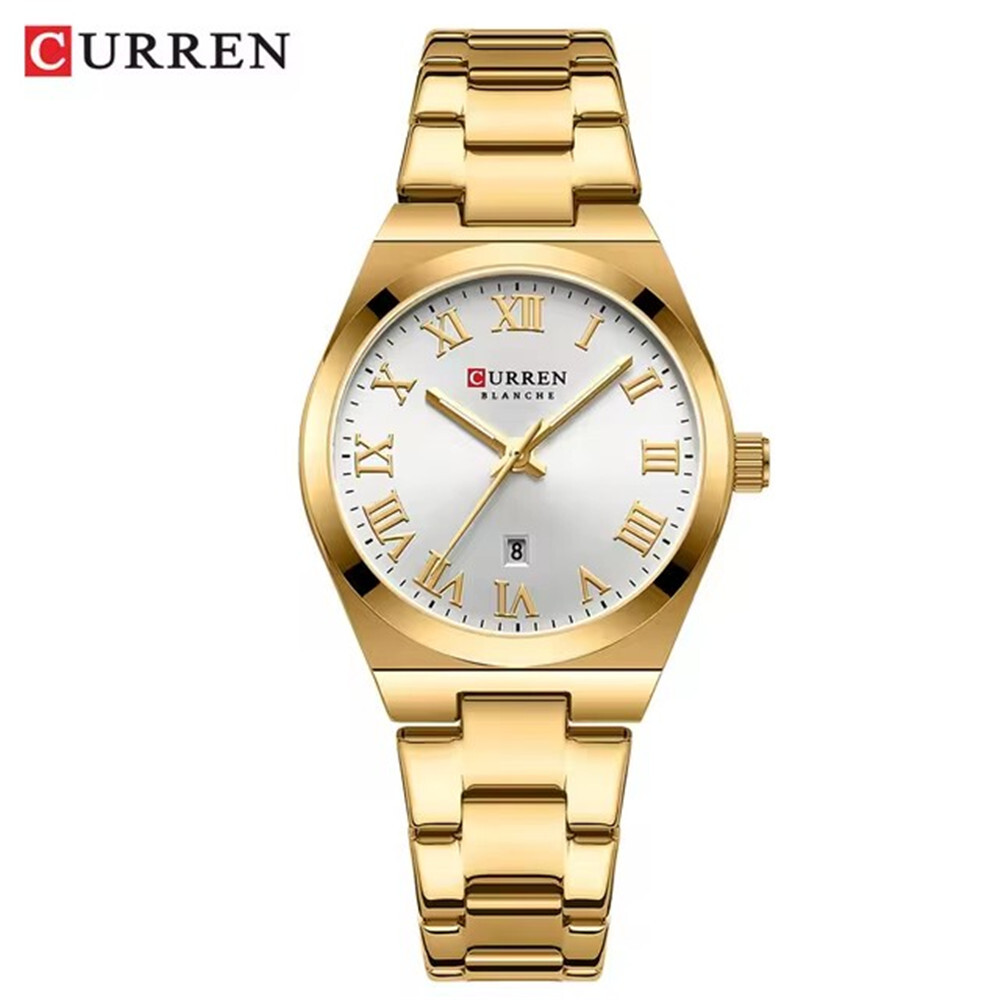 CURREN Women Quartz Watch Steel Roman Numerals Fashion Calendar Girls Wristwatch