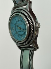 Ecclissi Sterling Silver Blue Turquoise Leather Band Ladies Watch Working