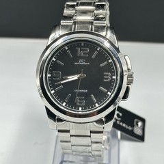 Montres Carlo Watch Men Silver Tone Black Dial Round 43MM New Battery 8.25″
