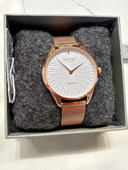 Obaku Denmark Women’s Rose Gold Mesh Quartz Watch 32mm White Dial 3 ATM Box