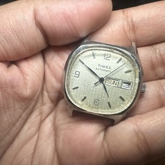 Vintage TIMEX TV Dial Men’s Automatic Watch Taiwan Date Silver 35mm For Repair