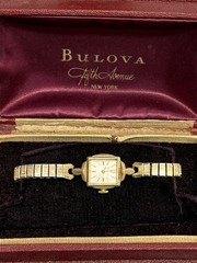 Vintage Bulova Fifth Avenue Ladies Gold Watch, Original Box
