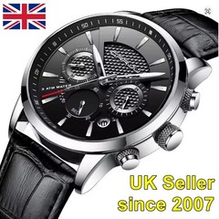 CRRJU 2212L Japanese Quartz Movement Chronograph Watch Black Face Leather Strap