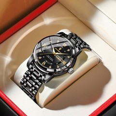 POEDAGAR Men Watch Date Day Display Waterproof Luminous Stainless Steel Quartz