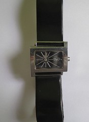 DOLCE & GABBANA TIME – VINTAGE WATCH -SHINY BLACK LEATHER STRAP WATER RESISTANT