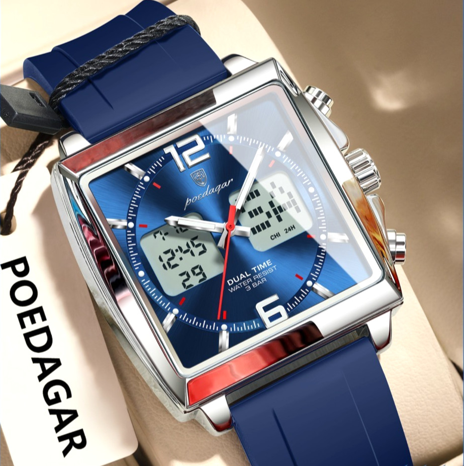 40MM POEDAGAR Racing Quartz Watch Men’s Silicone 30M Waterproof Luminous NEW