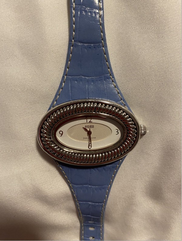 Ecclissi Watch 925 Sterling Silver 22940, Blue Leather Band, Large White Face