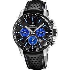 Festina F205616 Men’s Black Leather Straps Chronograph Dial Quartz Watch 45 mm