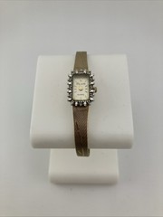 Vtg Deauville Ladies 13mm Watch Gold Tone Tank Diamond Bezel Adjustable -RUNS