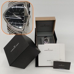 Hamilton Ventura Black Quartz H244112 Leather Box Papers Full Set MIB Near Mint