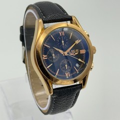 Men’s LIGE Dream Rose Gold Tone Chronograph Date Watch, 41mm, Black Leather