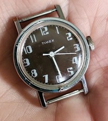 Timex Wristwatch Wind-Up Brown Face With White Numbers & Hands, No Band, Vintage