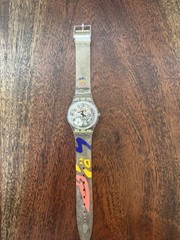 Swatch Sydney 2000 Clear Skeleton Dial Quartz Watch Plastic Strap 34mm 2000