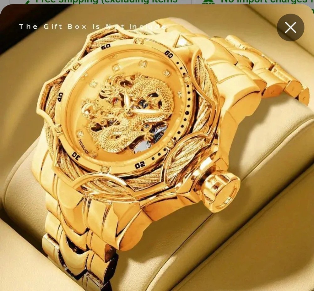 Gold Metal Bracelet Automatic Wristwatch with Dragon Dial