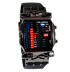 Fashion Cool Creative Funky Watch Black Men Boys PU Rubber Band Colorful LED